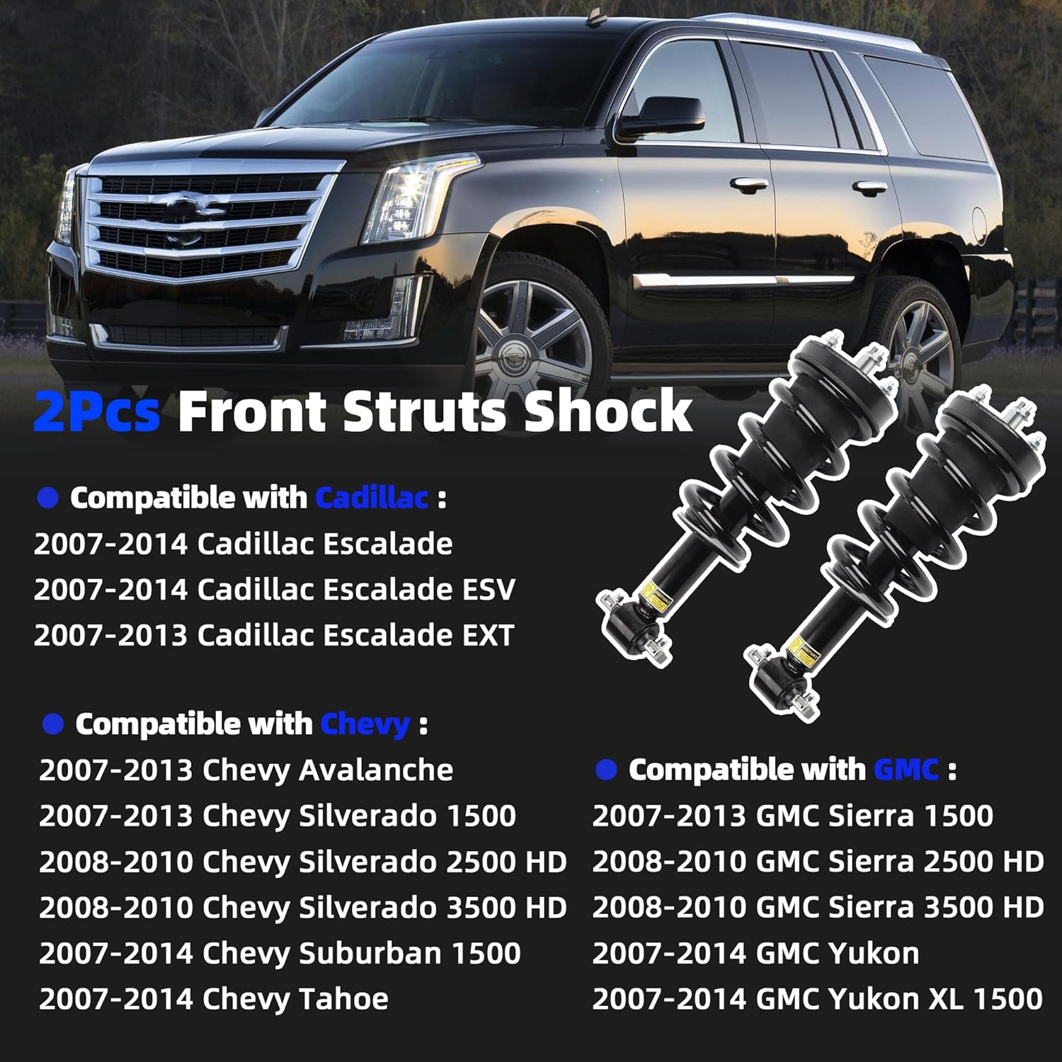 Generic 19353951 580-435 2Pcs Front Struts Shock Absorber Assembly w/Magnetic with Electronic Suspension Compatible with 2007-2014 Cadillac Escalade Chevy Tahoe Suburban Gmc Yukon Sierra 1500